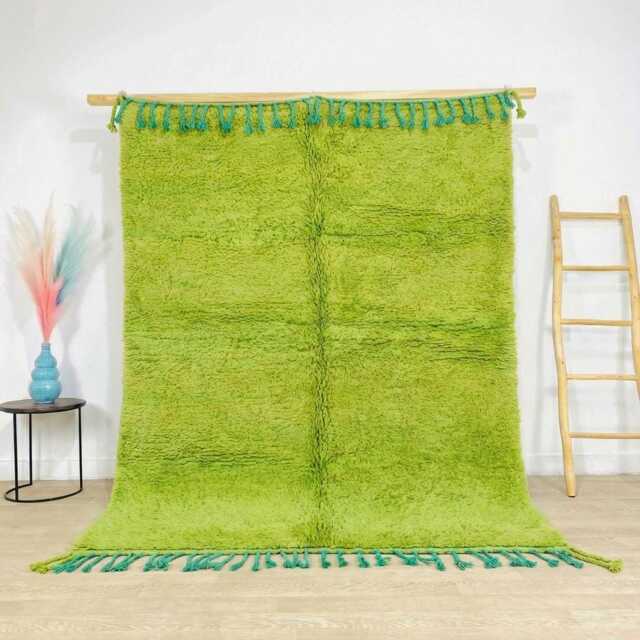 Solid Green Moroccan Berber Rug, Authentic Beni Ourain Carpet, Large 9x12 Area Handwoven Wool Shag Boho Nursery Room - image 1