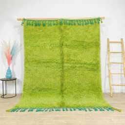 Solid Green Moroccan Berber Rug, Authentic Beni Ourain Carpet, Large 9x12 Area Handwoven Wool Shag Boho Nursery Room - thumbnail 1
