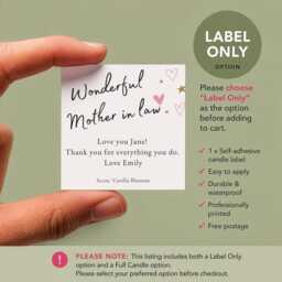 Personalised Mother in Law Candle Gift - Birthday For Custom Message Thank You Label Only Option - thumbnail 2