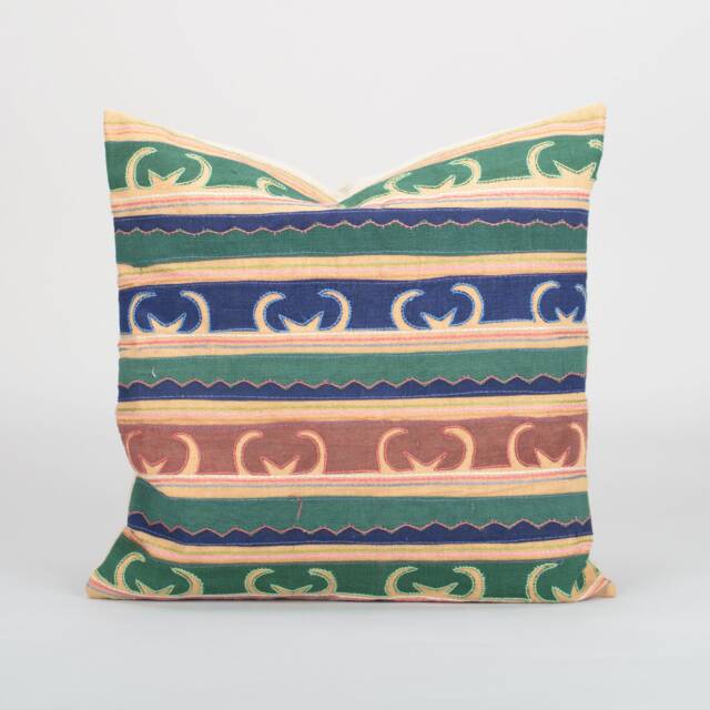 Handwoven Karen Tribe Textile Pillow Cover - Embroidered Geometric Cushion - 18x18 - image 1