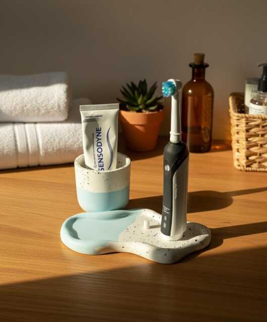 1, 2 Or 3 Electric Toothbrush Holder, Terrazzo & Blue Cloud Bathroom Organizer - image 1