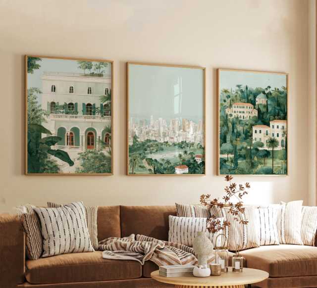 Set Of 3 Beirut Posters, Lebanon Travel Wall Art, Mediterranean City Print Set, Modern Artwork, Coastal Home Decor, Urban Landscape Style - image 1
