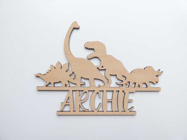 Dinosaur Themed Name Sign - Dino Theme Wooden Decoration Personalised Children's Bedroom Playroom Wall Art - image 1