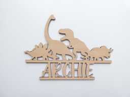 Dinosaur Themed Name Sign - Dino Theme Wooden Decoration Personalised Children's Bedroom Playroom Wall Art - thumbnail 1