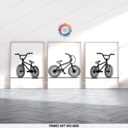 Black Bmx Bike Prints - Set Of 3 Posters - Biking Wall Art Decor Line Drawing Artwork Gold Boys Bedroom Print Poster Gifts - thumbnail 1