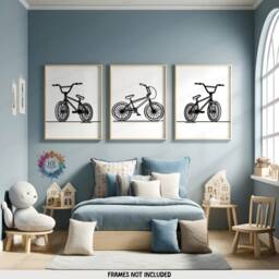 Black Bmx Bike Prints - Set Of 3 Posters - Biking Wall Art Decor Line Drawing Artwork Gold Boys Bedroom Print Poster Gifts - thumbnail 2