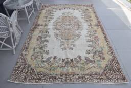 Antique Rug, Rugs For Dining Room, Vintage 6.3x8.7 Ft Large Brown Moroccan Turkish Organic Living Room - thumbnail 1