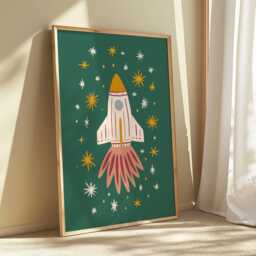 Whimsical Rocket Nursery Wall Art Printable Space Illustration For Kids Room Green Playroom Decor Toddler Baby Shower Gift - 99 - thumbnail 3