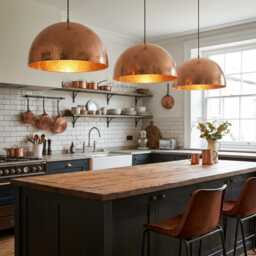 Handmade Copper Pendant Light Golden Rose Finish Moroccan Hammered Copper Dome Lamp - thumbnail 3