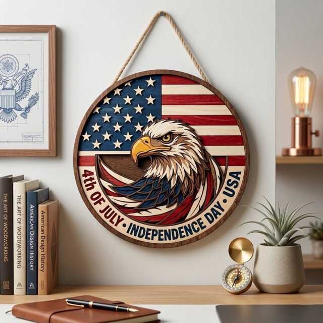 Usa 250Th Anniversary Wooden Sign, America 250 Eagle Door Hanger, Independence Day 2026 Fourth Of July Wall Art - image 1