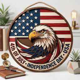 Usa 250Th Anniversary Wooden Sign, America 250 Eagle Door Hanger, Independence Day 2026 Fourth Of July Wall Art - thumbnail 4