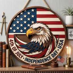 Usa 250Th Anniversary Wooden Sign, America 250 Eagle Door Hanger, Independence Day 2026 Fourth Of July Wall Art - thumbnail 3