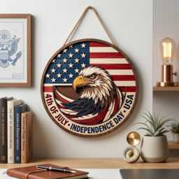 Usa 250Th Anniversary Wooden Sign, America 250 Eagle Door Hanger, Independence Day 2026 Fourth Of July Wall Art - thumbnail 1