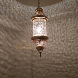 Vintage Moroccan Brass Pendant Light Handmade Art Deco Chandelier - thumbnail 2