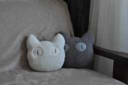 Plush Cat Head Pillow - Fun, Creepy Decor - Black Doll Lover Gift Car For Lovers - thumbnail 1
