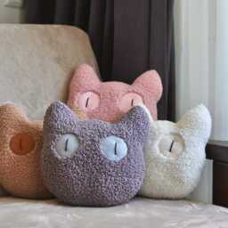 Plush Cat Head Pillow - Fun, Creepy Decor - Black Doll Lover Gift Car For Lovers - thumbnail 3