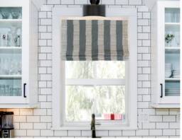 Faux Roman Shade Valance in Iron Grey Or Yellow & White Dash Print On Premium Slub Linen Fabric, Custom Made. Fully Lined Curtains