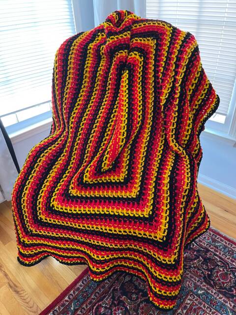 Waffle Stitch Crochet Throw Blanket/ Black Yellow Red Crochet Blanket, Uganda Flag Colors Throw - image 1