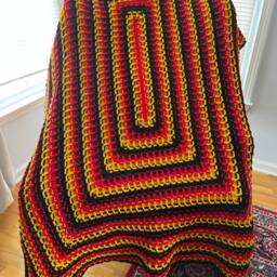 Waffle Stitch Crochet Throw Blanket/ Black Yellow Red Crochet Blanket, Uganda Flag Colors Throw - thumbnail 3