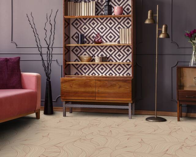 Pure Form Leafy Rustic Jungle Motif Vinyl Flooring, Beige Nursery Brown Flooring Decor, Minimalist Gift For Her, Linoleum in Roll - image 1
