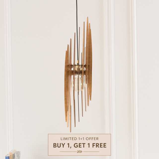 Pendant Wood Light, Wooden Ceiling Lamp, Light Fixture, Hanging Chandelier, Scandinavian Style, Modern Design, Kitchen Island - image 1