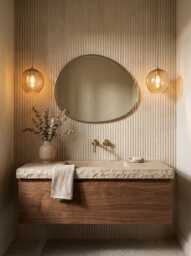 Asymmetrical Oval Mirror - Modern Brass Frame Bathroom Vanity - thumbnail 1