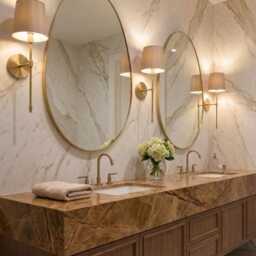 Asymmetrical Oval Mirror - Modern Brass Frame Bathroom Vanity - thumbnail 3