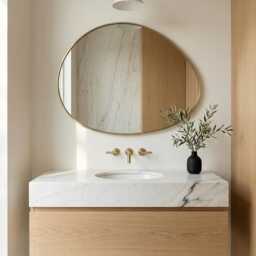 Asymmetrical Oval Mirror - Modern Brass Frame Bathroom Vanity - thumbnail 2
