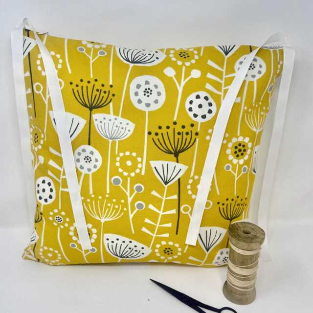 Scandi Yellow Grey & White Flower Dining Chair Cushion Covers. Kitchen Seat Cushions With Ties - image 1