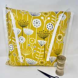 Scandi Yellow Grey & White Flower Dining Chair Cushion Covers. Kitchen Seat Cushions With Ties - thumbnail 1