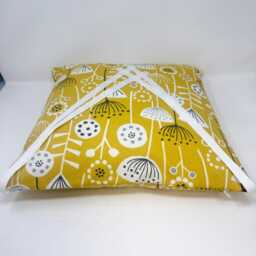 Scandi Yellow Grey & White Flower Dining Chair Cushion Covers. Kitchen Seat Cushions With Ties - thumbnail 3