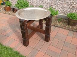 Moroccan Style Folding Round Brass Topped Table - thumbnail 1