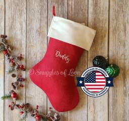 Red Burlap Christmas Stocking Handmade Country Style With Satin Cuff