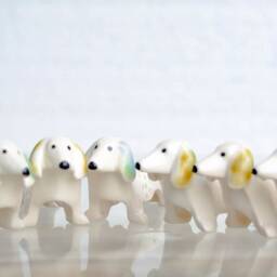 Handpainted Porcelain Dachshund Figurine, Polka Dot Decor - thumbnail 4