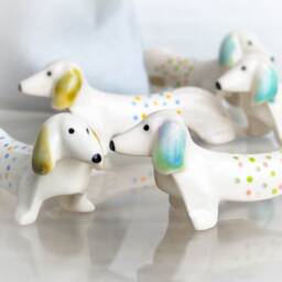 Handpainted Porcelain Dachshund Figurine, Polka Dot Decor - thumbnail 3