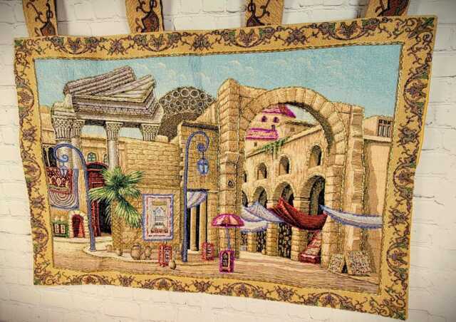 Handmade Beaded Tapestry Wall Hanging - Embroidered Gobelin Art - 37.7x29.5 In - image 1