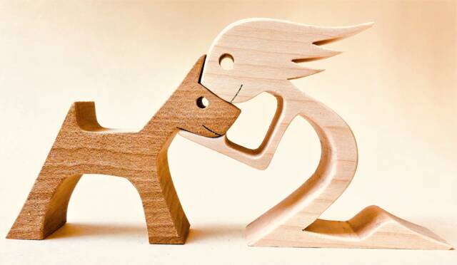 A Girl & A Dog Original Wood Sculpture 2.5D - image 1