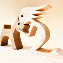 A Girl & A Dog Original Wood Sculpture 2.5D - thumbnail 2