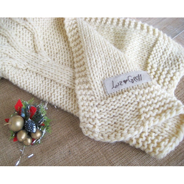 "Chunky Organic Wool Throw Blanket, Custom Knit Cable Vintage Look Blanket Tree Of Life, Boho Personalized Afghan, 25""x40" - image 1