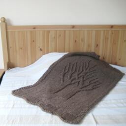 "Chunky Organic Wool Throw Blanket, Custom Knit Cable Vintage Look Blanket Tree Of Life, Boho Personalized Afghan, 25""x40" - thumbnail 3