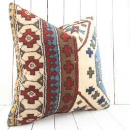 Turkish Kilim Pillow Cover - 24x24 Inch Vintage Anatolian Home Decor - thumbnail 3