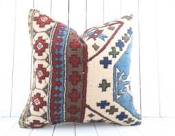 Turkish Kilim Pillow Cover - 24x24 Inch Vintage Anatolian Home Decor - thumbnail 1