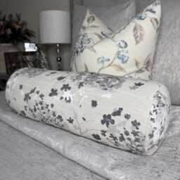 "Darcey Floral Cushion, Decorative Pillow For Sofa Or Bed, Silver Grey Bedroom Accent Cushion 16"" X 6"