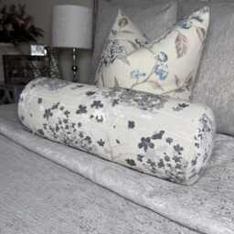 "Darcey Floral Cushion, Decorative Pillow For Sofa Or Bed, Silver Grey Bedroom Accent Cushion 16"" X 6" - thumbnail 4