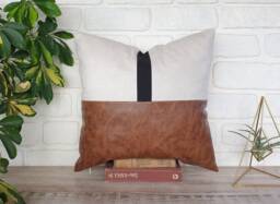 Color Block Pillow Cover Black, Brown Faux Leather & Linen