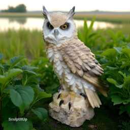 Realistic Owl Garden Statue Hand-Painted Woodland Decor - thumbnail 3