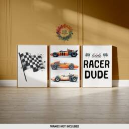 Racing Car Nursery Prints - Set Of 3 Posters - Little Racer Dude Race Playroom Wall Art Boys Bedroom Decor Kids Cars Gifts - thumbnail 2
