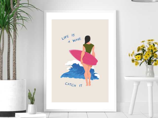 Live Is A Wave - Wall Print Abstract Art Waves Surf Beach Holiday Quote Gift Idea Bespoke Poster A5 A4 A3 Framed Or Unframed - image 1