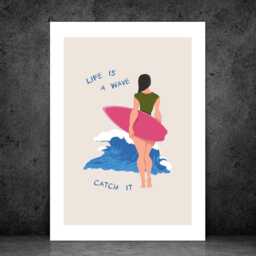 Live Is A Wave - Wall Print Abstract Art Waves Surf Beach Holiday Quote Gift Idea Bespoke Poster A5 A4 A3 Framed Or Unframed - thumbnail 2
