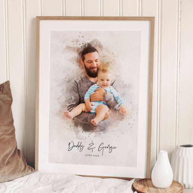 Father's Day Gifts, Custom Print, Birthday Gift For Dad Grandad, Painting From Photo, Portrait Watercolor, Him, Print - image 1